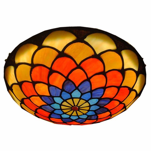 Fumat Mediterranean Tiffany Style Stained Glass Ceiling Light Drum Shape Design Type B Size 30cm