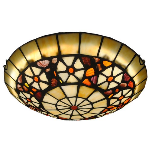 Fumat Mediterranean Tiffany Style Stained Glass Ceiling Light Drum Shape Design Type C Size 30cm