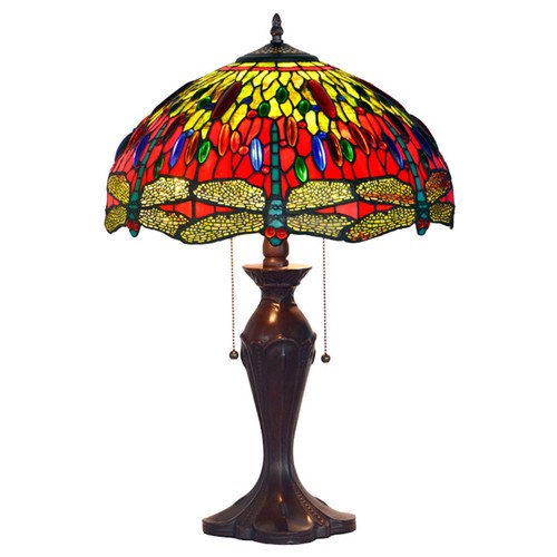 Fumat Style Dragonfly Glass, Stained Glass Table Lamp Set