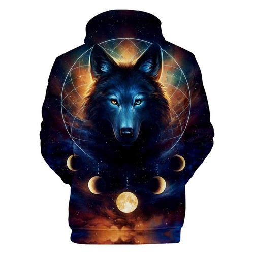 GLUDEAR Men's 3D Printed Wolf Hoodie - Cool Full Zip Sweatshirt With Under Moon Oceans Dolphin Graphic, XS-5XL, Medium Thick Pullover