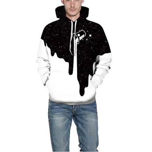 3D Digital Printed Milk Cup Pattern Unisex Hoodie Size L Black White