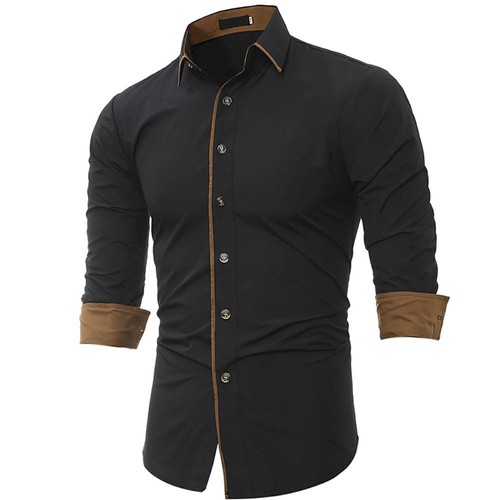 Men's Casual Long Sleeve Shirt Size M Black