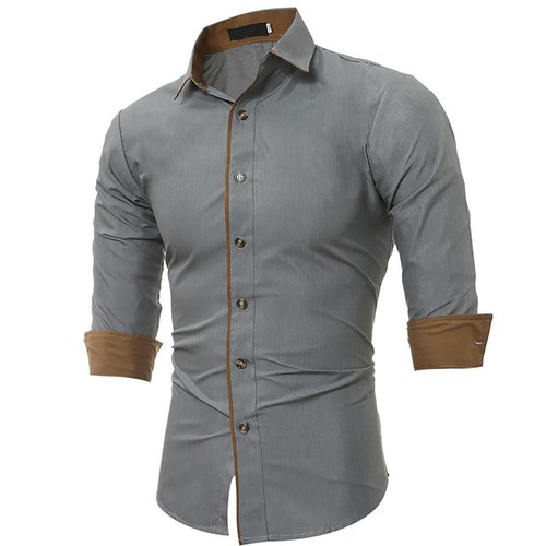 Men's Casual Long Sleeve Shirt Size M Gray