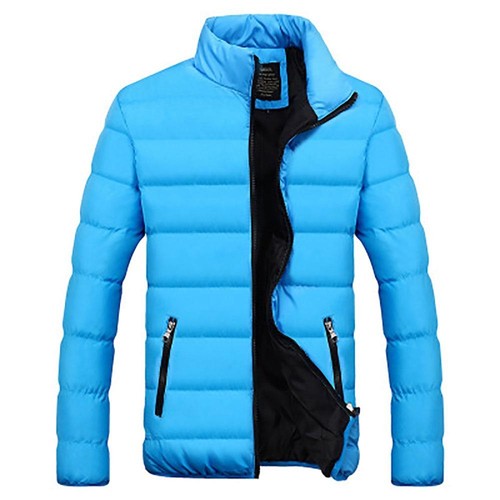 Men's Basic Casual Thick Cotton Down Jacket Size 4XL Light Blue