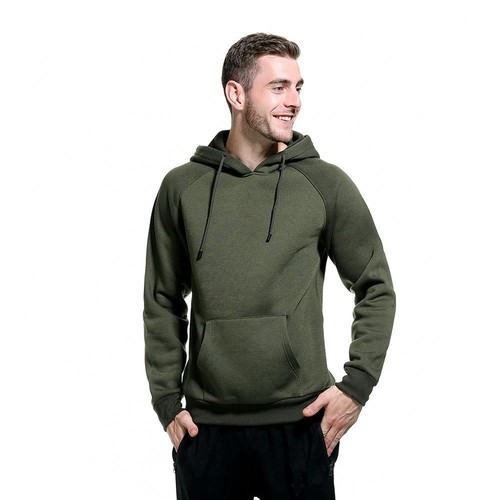 WY18 Men's Basic Casual Cotton Solid Color Hoodie Size XL Army Green