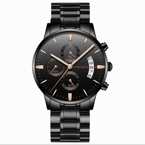 FNGEEN 5055 Men's Stainless Steel Watch Black and Rose Gold