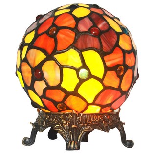 FUMAT Tiffany Style Copper Base Red Spherical Table Lamp