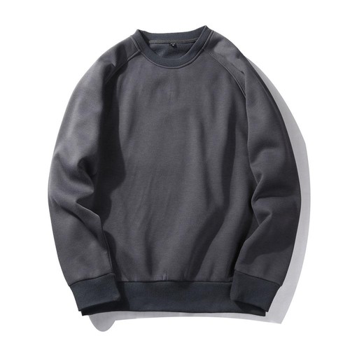 WY19 Men's Casual Round Neck Solid Color Sweatshirt Size L Dark Gray