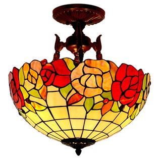 FUMAT Tiffany Style Red Rose Flower Ceiling Light