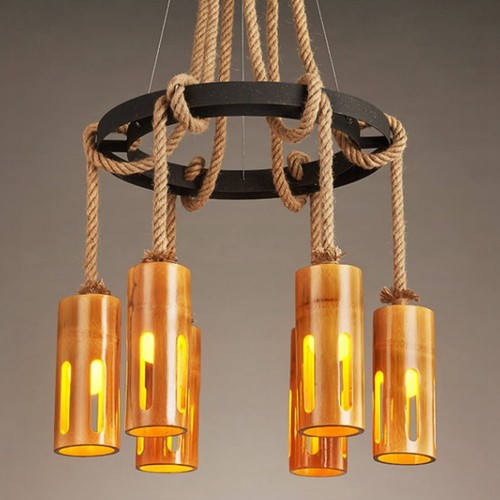 Fumat Nordic Pendant Light Retro Hemp Rope Bamboo Design With 6 Lights