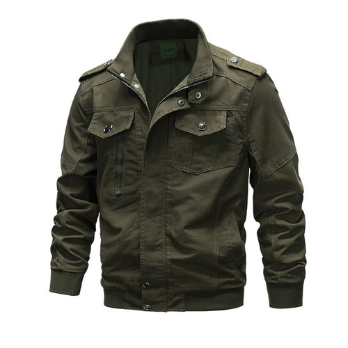 CA806 Men Casual Stand Collar Cotton Bomber Jacket Size XL Army Green