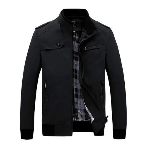 CA9801 Men Classic Casual Lapel Grid Polyester Jacket Size M Black
