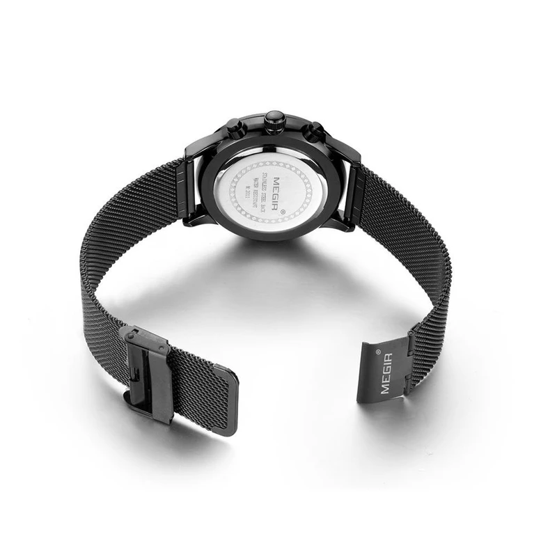 ML2011G MEGIR Men Quartz Watch Stainless Steel Black