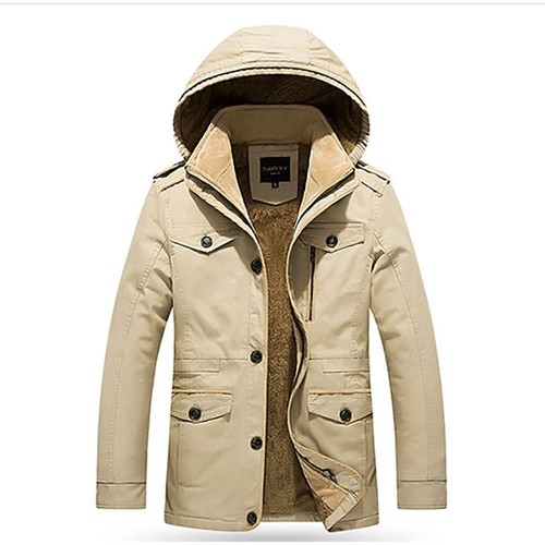 CAH8808 Men Long Thick Trench Cotton Jacket Size 4XL Light Khaki