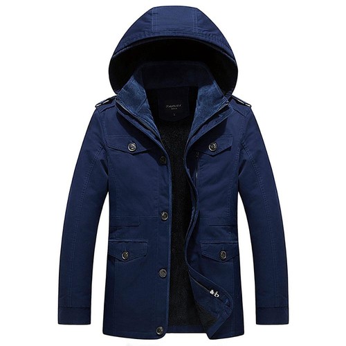 CAH8808 Men Long Thick Trench Cotton Jacket Size 5XL Dark Blue
