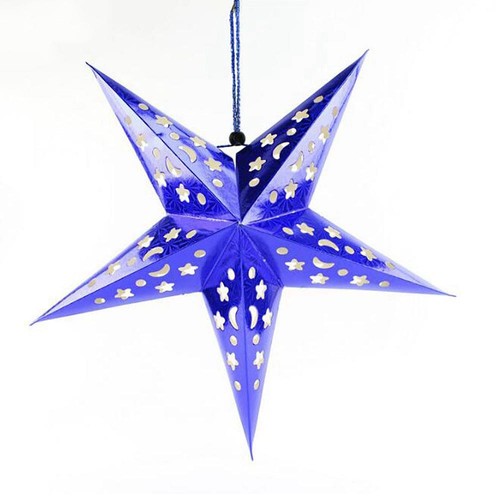Hanging Paper Star Solid Laser Pentagonal Star Ceiling Decoration 30cm Blue