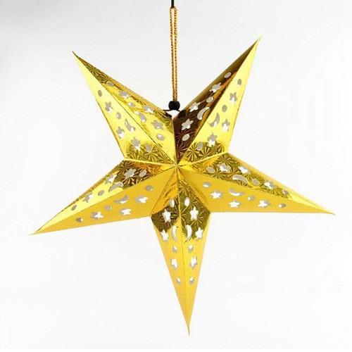 Hanging Paper Star Solid Laser Pentagonal Star Ceiling Decoration 30cm Gold