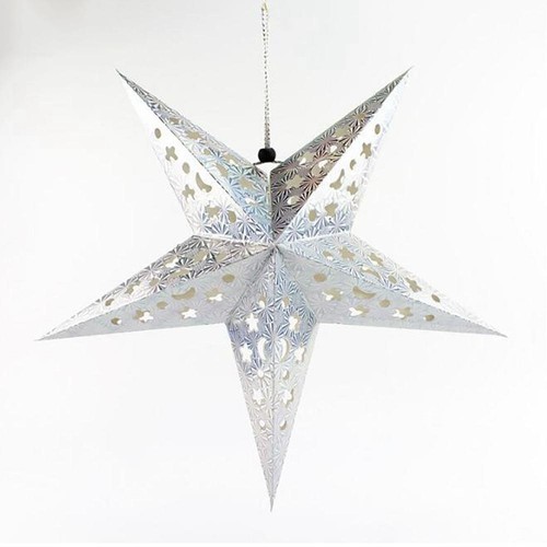 Hanging Paper Star Solid Laser Pentagonal Star Ceiling Decoration 30cm Silver