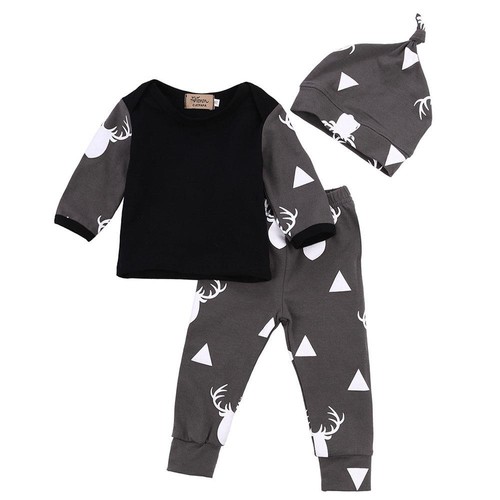 HZ50087 Boys Geometric Pattern Three-piece Set Size 70 Gray