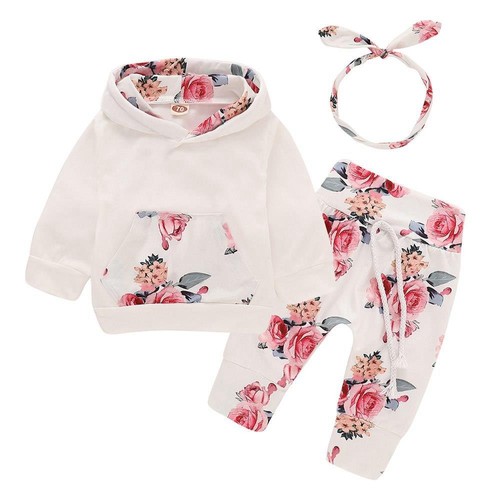 HZ6002 Kids Girls Hoodie Trousers Two-piece Set Size 80 White