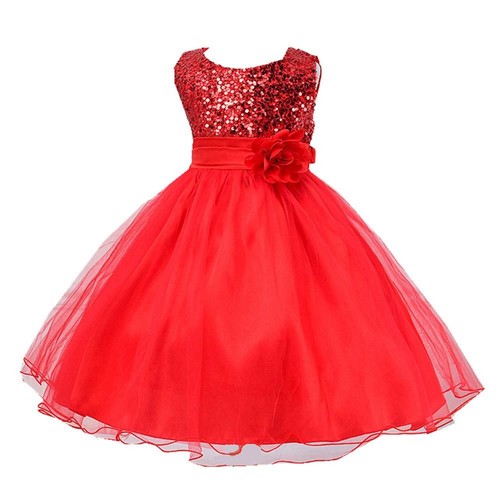 L067 Baby Girls Sleeveless Flower Princess Dress Size 100 Red