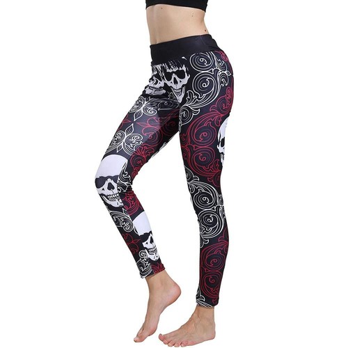 CK2241 Women Skeleton Pattern Yoga Pants Size M Fuchsia