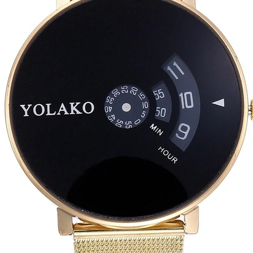 YOLAKO Men Quartz Watch Stainless Steel Strap Gold Black