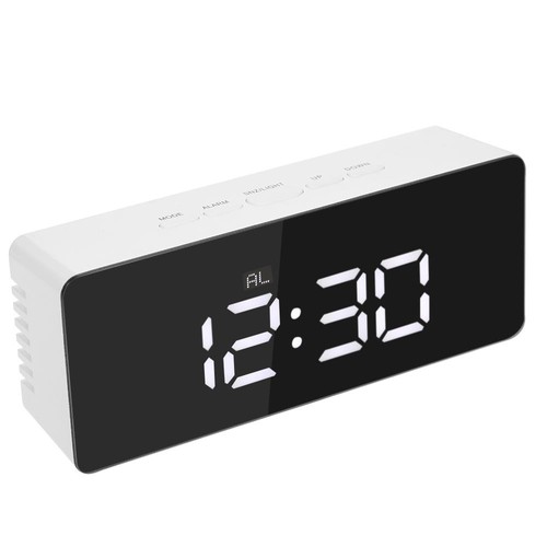 Rectangular LED Mirror Alarm Clock White