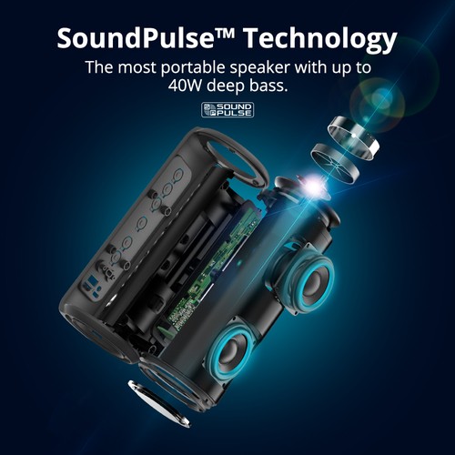 Tronsmart Element T6 Plus Tragbarer Lautsprecher Bluetooth 5.0 mit 40 W maximaler Ausgangsleistung Deep Bass IPX6 wasserdicht TWS - Schwarz