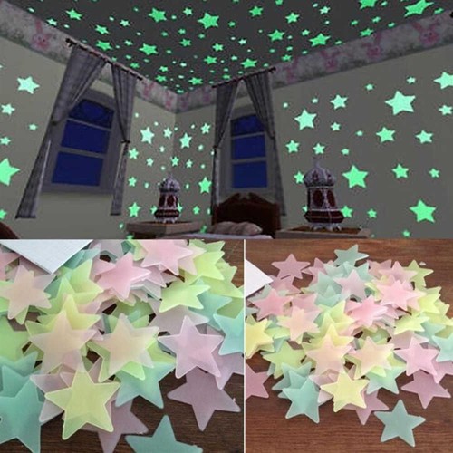 100pcs 3d Stars Luminous Plastic Wall Sticker