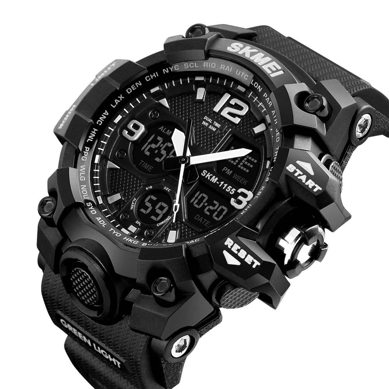 SKMEI 1155 Men LED Digital Quartz Watch Silicone Band Black
