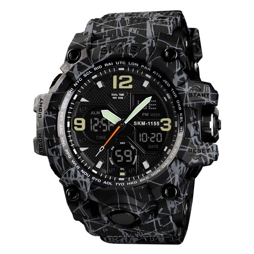SKMEI 1155 Men LED Digital Quartz Watch Silicone Band Gray Black