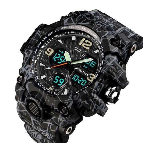 SKMEI 1155 Men LED Digital Quartz Watch Silicone Band Gray Black