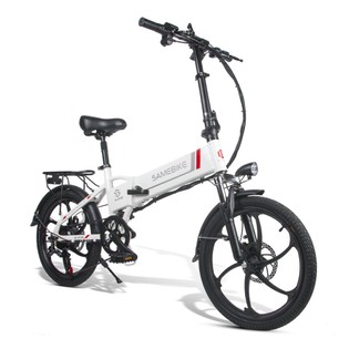 SAMEBIKE 20LVXD30 20 Inch Portable Folding Electric Bike 10Ah Battery Shimano 7 speed Smart Moped Bicycle 350W Motor Max 35km/h Aluminum Alloy LED Front Light Adjustable Heights  - White