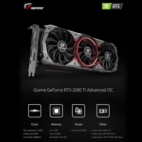 Cuda Cores Tu102 Colorful IGame GeForce RTX 2080 Ti Advanced OC