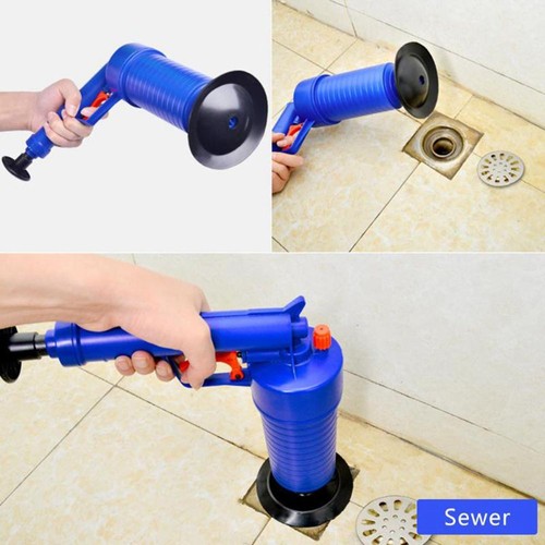 Air Pressure Drain Cleaner Sewer Cleaning Brush Tool Set Blue
