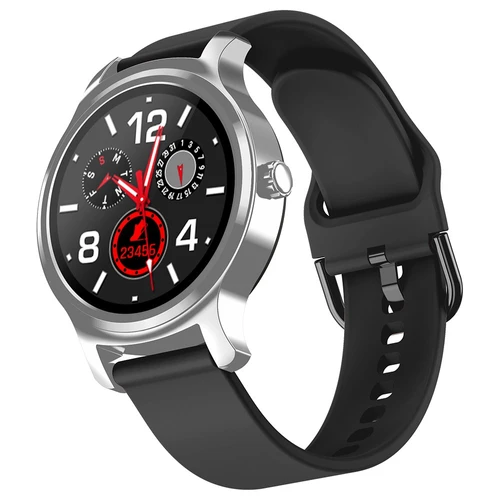 Makibes R2 Smart Watch 1.3 Inch Black Silicone Belt Metal Frame Silver