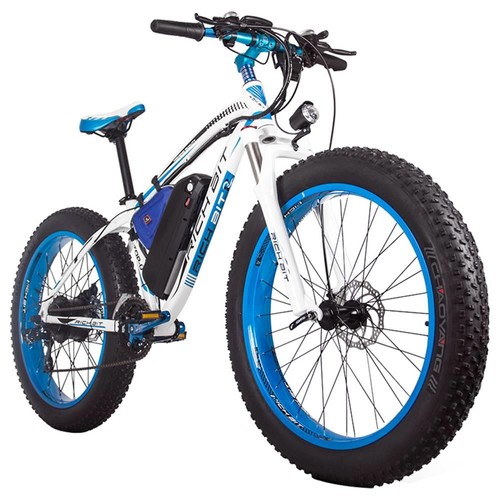 RICH BIT TOP-022 Electric Mountain Bike 26'' Tires 1000W Motor 35km/h Max Speed Up To 60km Range Dual Disc Brake LCD Display - White Blue