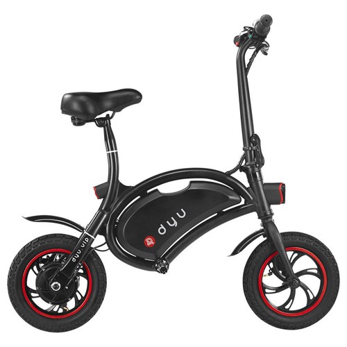 DYU D3F Folding Moped Electric Bike 14 Inch Inflatable Rubber Tires 240W Motor Max Speed 25km/h Up To 50km Range Dual Disc Brakes Adjustable Height - Black