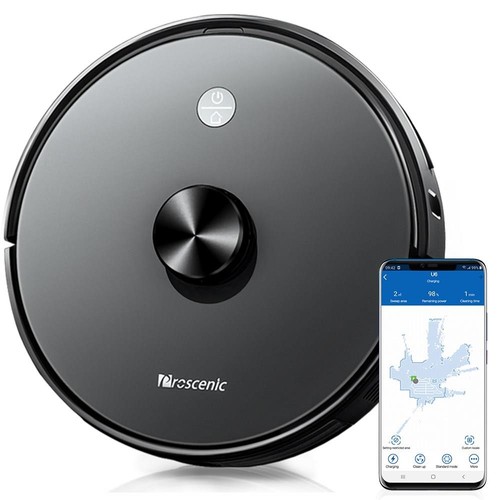 Proscenic U6 Intelligent Robot Vacuum Cleaner 2 in 1 Vacuuming and Mopping 2700Pa Suction LDS Laser Navigation Automatic Carpet Detection 400ML Dustbin 300ML Electric Water Tank 5200mAh Battery 150Min Runtime APP & Alexa Voice Control - Black