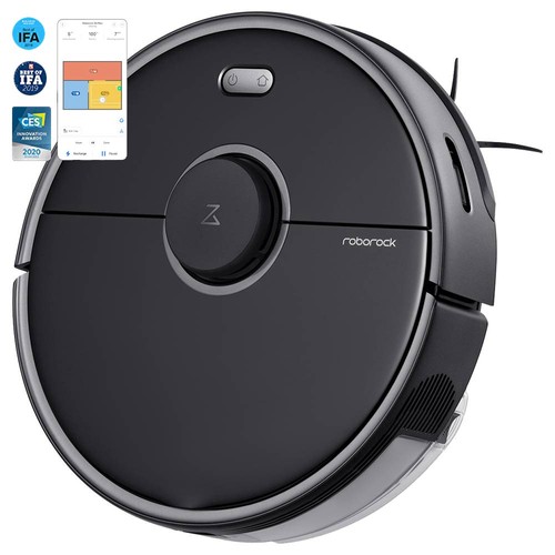 Roborock S5 Max Robot Vacuum Cleaner Virtual Wall Automatic Area Cleaning 2000pa Suction 2 in 1 Sweeping Mopping Function LDS Path Planning European Version - Black