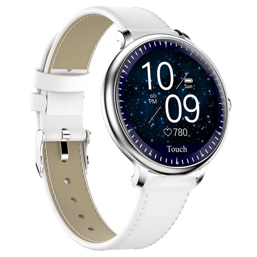 Makibes NY12 Women Smartwatch Blood Pressure Monitor 1.08 Inch IPS Screen IP67 Water Resistant Heart Rate Sleep Tracker Leather Strap - Silver