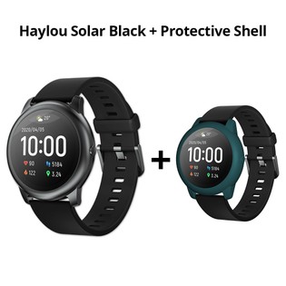 Reloj inteligente solar Haylou negro carcasa protectora de silicona verde oscuro