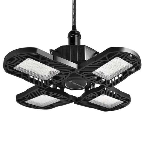 LED Garage Light 120W Four-Leaf Ceiling Light with Adjustable Aluminum Panels 12000Lm 6500K Deformable Nature Shop Lig - Black