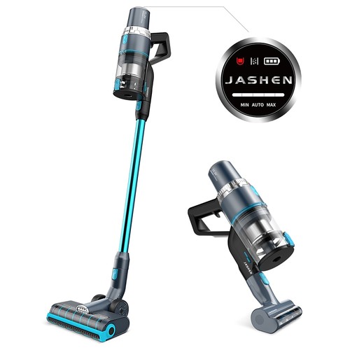 JASHEN V18 Cordless Vacuum Cleaner, 350W Power Strong Suction 2 LED Powered Brushes Cordless Stick Vacuum, Dual Charging Wall Mount for Carpet Hardwood Floor Rug Pet Hair - Blue