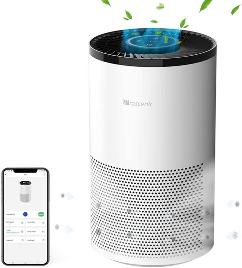 Proscenic A8 Air Purifier for Home with H13 True HEPA Filter, APP & Alexa & Google Voice Control, Air Cleaner for Smokers Allergies Pets Hairs Odor Eliminators, 4 Stages Filtration, Timer & Schedule - White