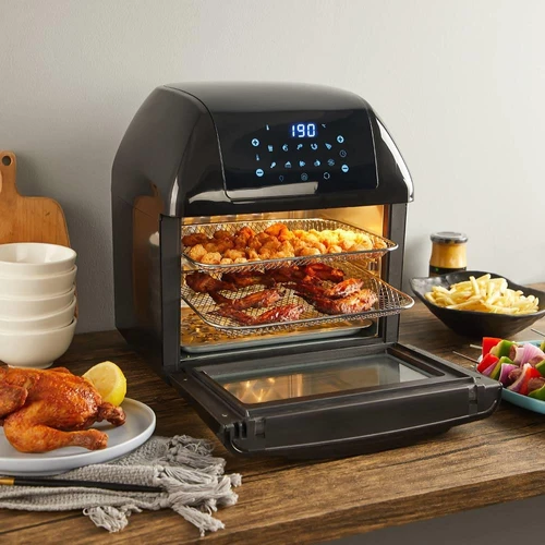 Yeeyo Electric Air Fryer Rotisserie Oven,,10-in-1 Fryer 12 Litre 1500W for  Home Use, Includes 10 Cooking Presets, Recipe Book & Cooker Accessories