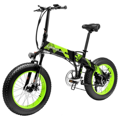 LANKELEISI X2000 Plus Folding Electric Bike Bicycle 48V 10.4AH 1000W 20x4.0 inch Fat Tire Aluminum Alloy Frame Shimano Gear Shift Max Speed 35km/h IP54 90KM Mileage Range - Black Green