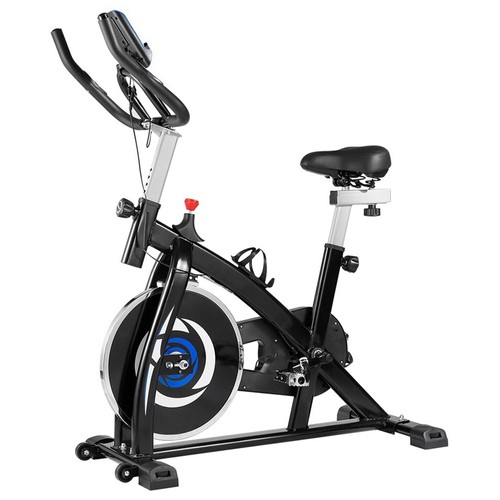 Indoor Cycling Bike with 4-Way Adjustable Handle & Seat, Home Fitness Stationary Aerobic Portable Spinning Bike - Blue Black