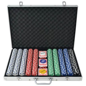 Poker Set with 500/1000 Laser Chip Casino Play Game Dice Lockable Aluminium Case 